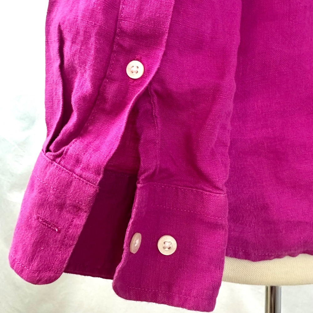 LAUREN RALPH LAUREN Fuchsia 100% Linen Roll Tab Sleeve Tunic Women's S Preppy - Picture 5 of 8